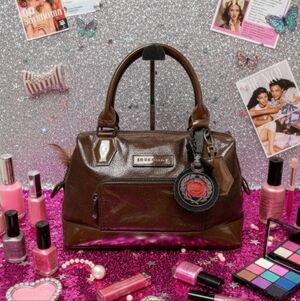 Longchamp Brown Enamel Boston Bag